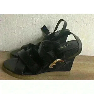 Lauren Ralph Lauren Size 7.5M US Women's Black Sandal Wedge Heels 802116421